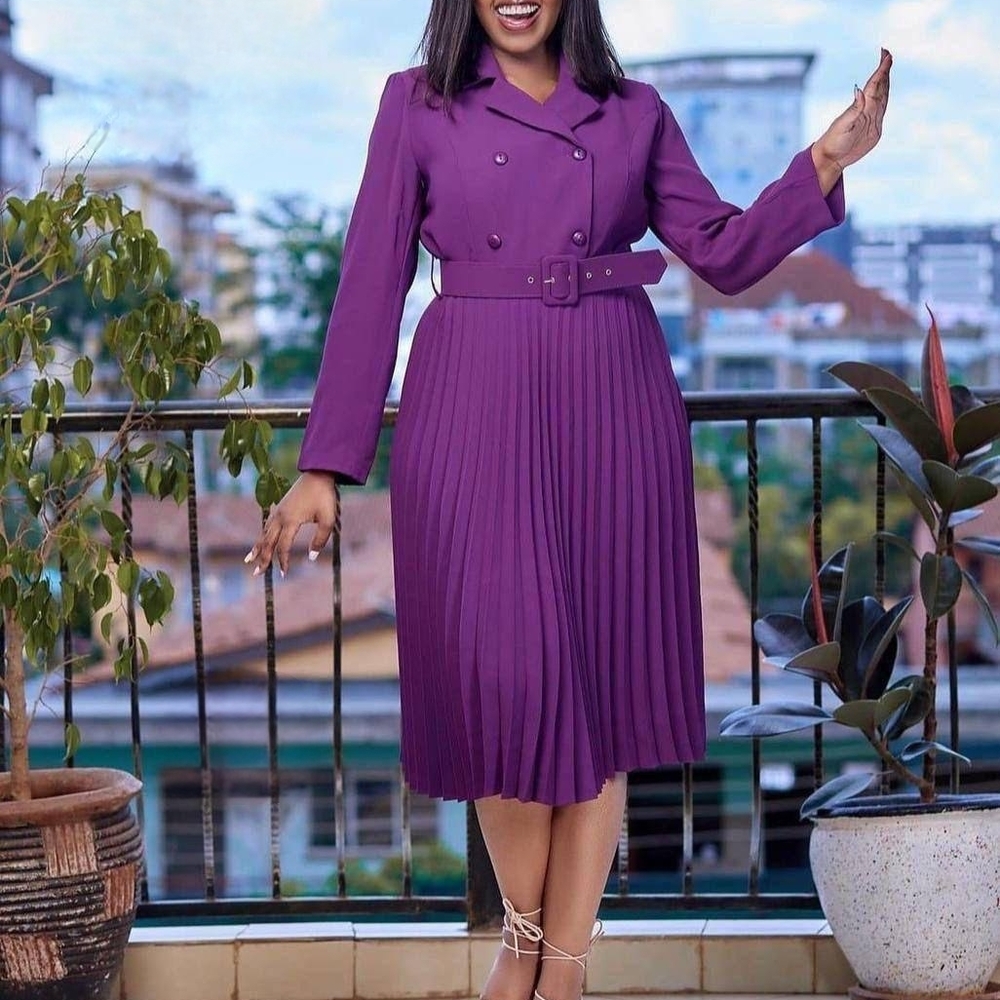 Elegant Purple Double-Breasted Dress